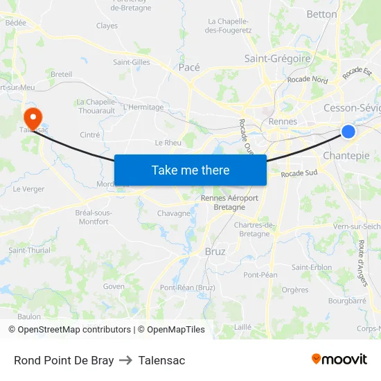 Rond Point De Bray to Talensac map