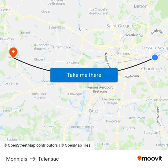Monniais to Talensac map