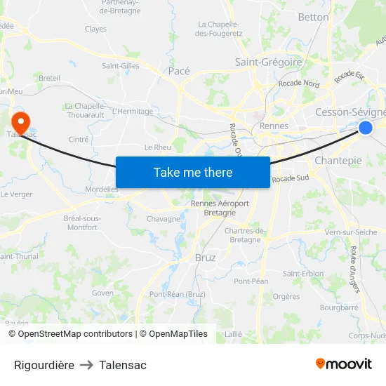 Rigourdière to Talensac map