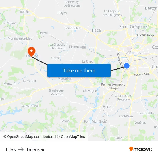 Lilas to Talensac map
