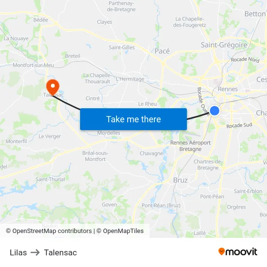 Lilas to Talensac map
