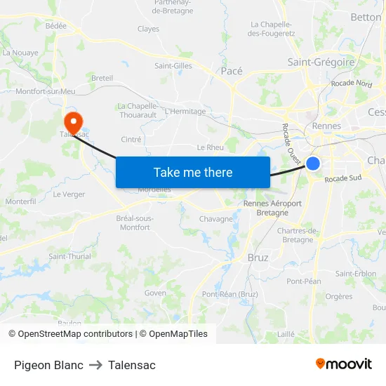 Pigeon Blanc to Talensac map