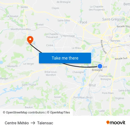 Centre Météo to Talensac map