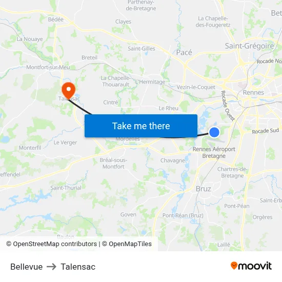 Bellevue to Talensac map
