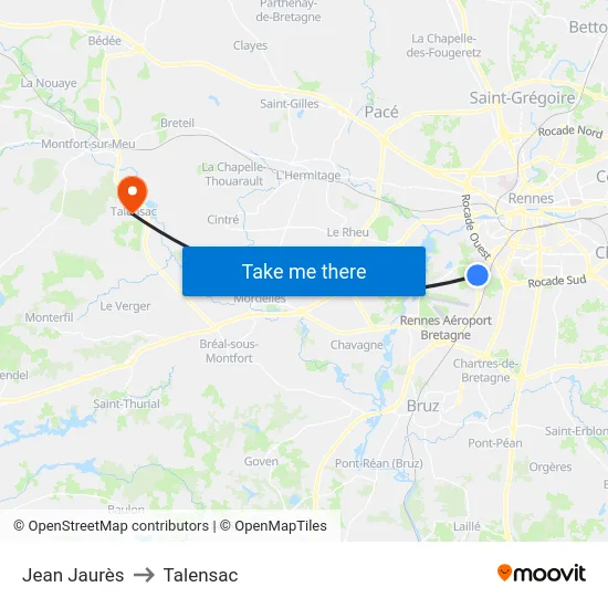 Jean Jaurès to Talensac map