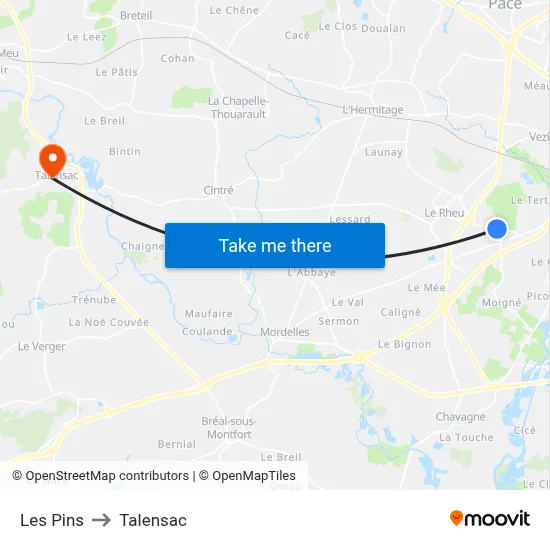 Les Pins to Talensac map
