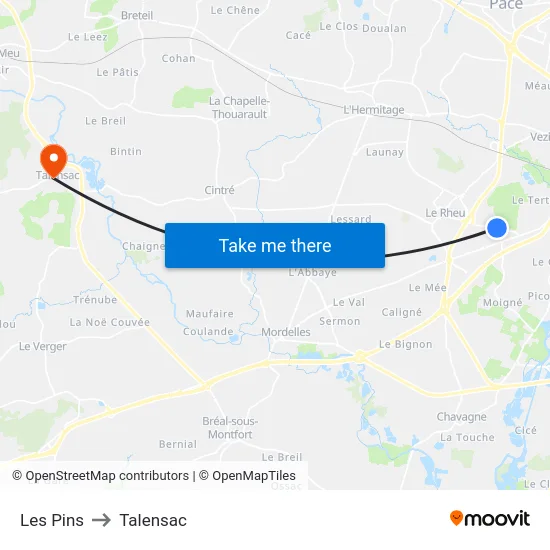 Les Pins to Talensac map
