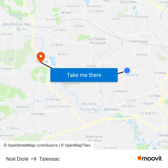 Noë Diolé to Talensac map