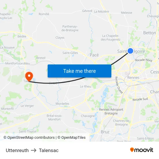 Uttenreuth to Talensac map