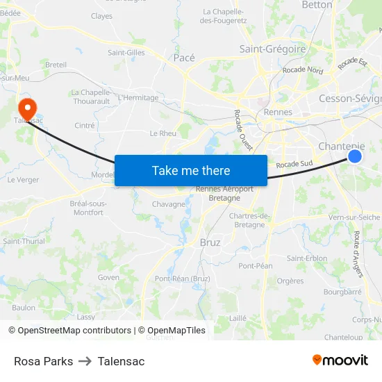Rosa Parks to Talensac map