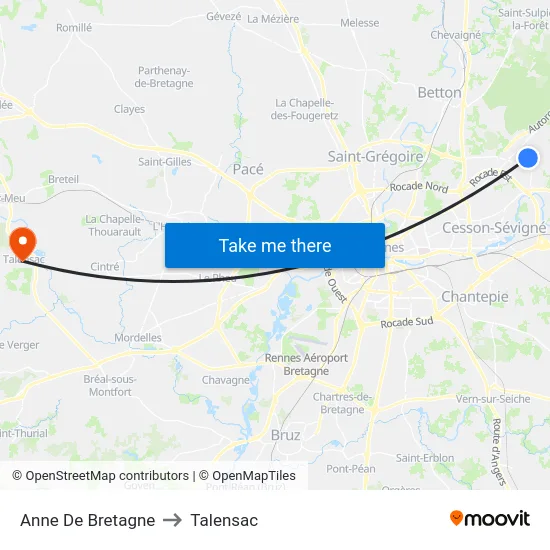 Anne De Bretagne to Talensac map