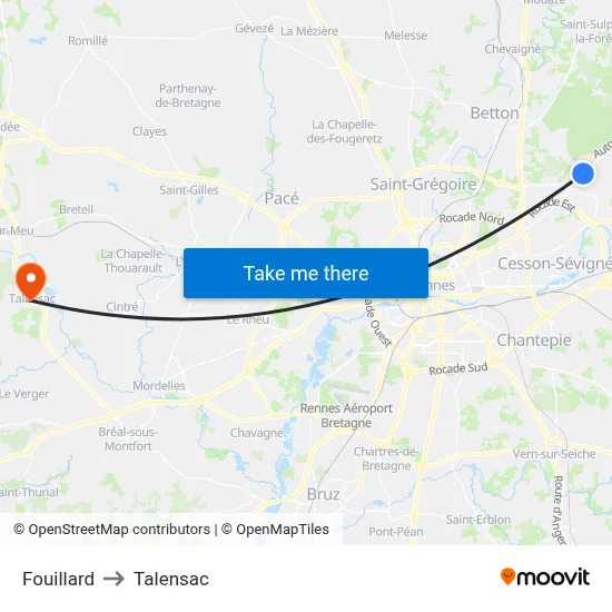 Fouillard to Talensac map