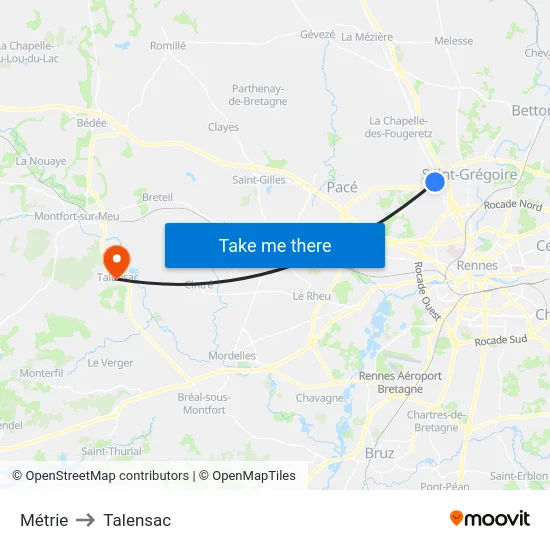 Métrie to Talensac map