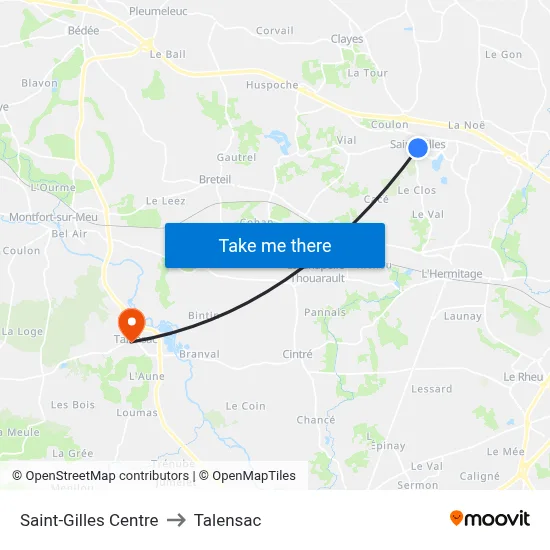 Saint-Gilles Centre to Talensac map