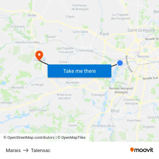 Marais to Talensac map