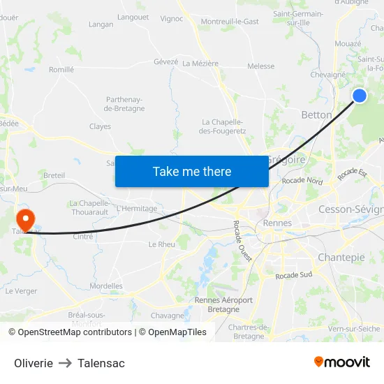 Oliverie to Talensac map