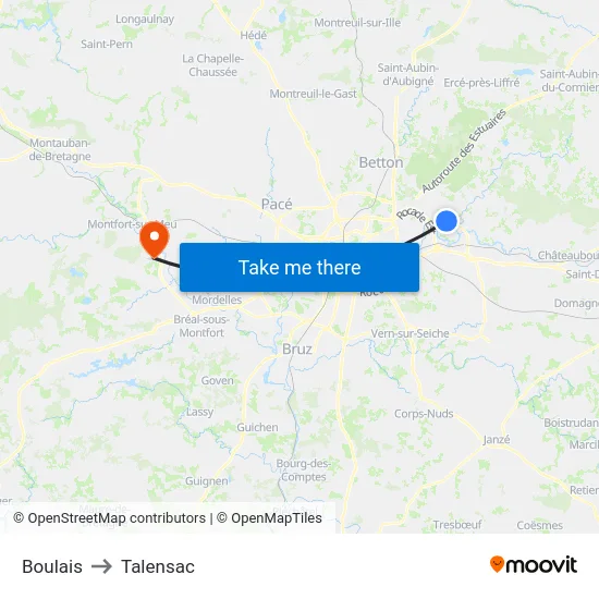 Boulais to Talensac map