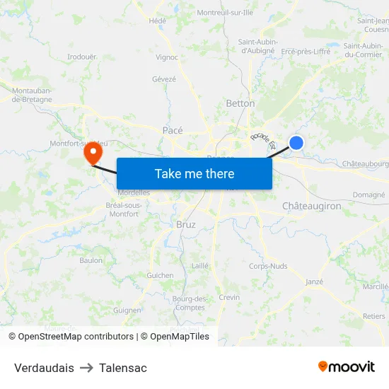 Verdaudais to Talensac map