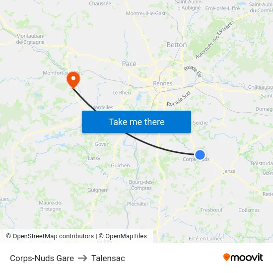 Corps-Nuds Gare to Talensac map