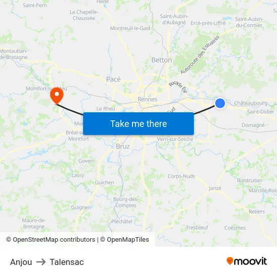 Anjou to Talensac map