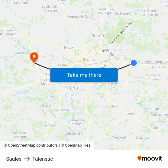 Saules to Talensac map