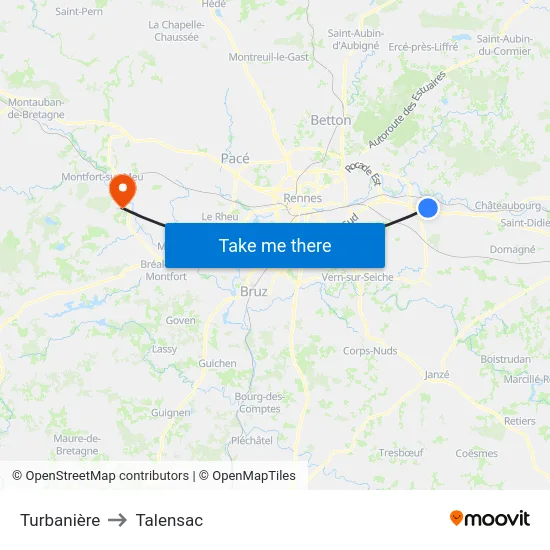 Turbanière to Talensac map