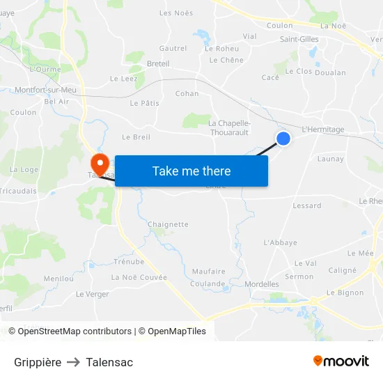 Grippière to Talensac map