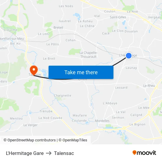 L'Hermitage Gare to Talensac map