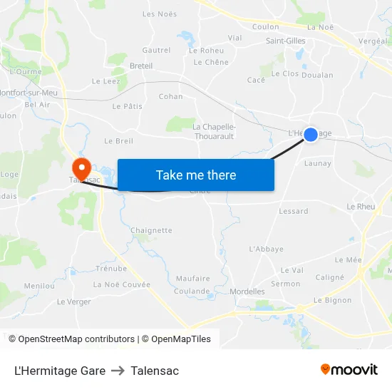 L'Hermitage Gare to Talensac map