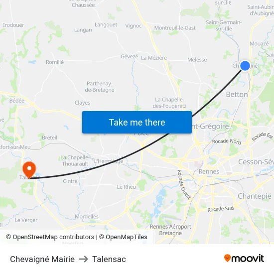 Chevaigné Mairie to Talensac map