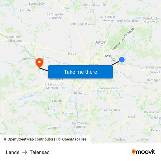 Lande to Talensac map