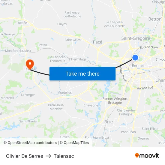 Olivier De Serres to Talensac map