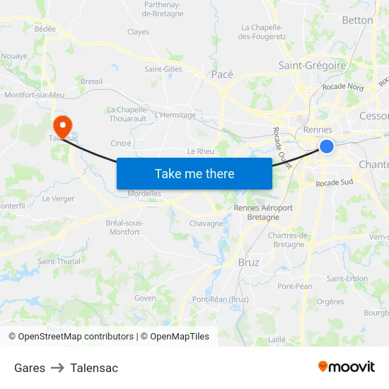 Gares to Talensac map