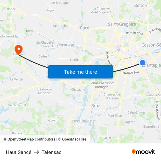 Haut Sancé to Talensac map