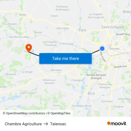 Chambre Agriculture to Talensac map