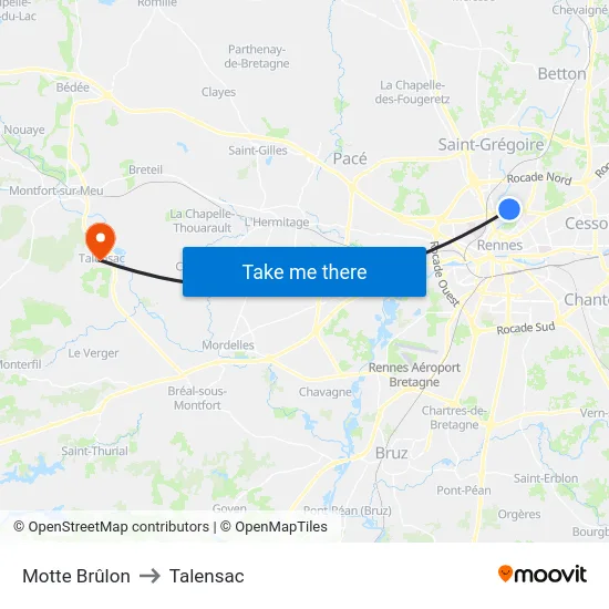 Motte Brûlon to Talensac map