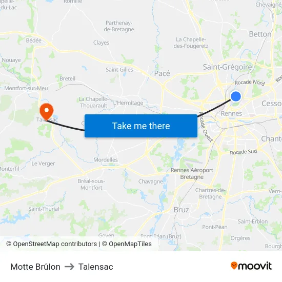 Motte Brûlon to Talensac map