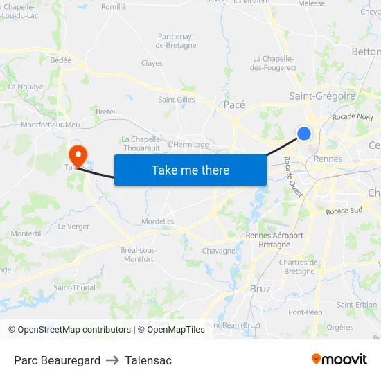 Parc Beauregard to Talensac map