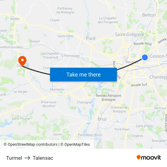 Turmel to Talensac map