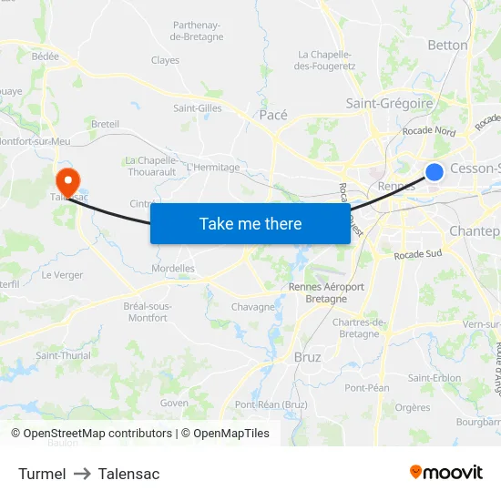 Turmel to Talensac map
