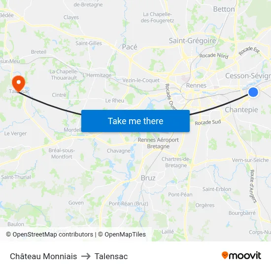 Château Monniais to Talensac map