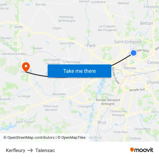 Kerfleury to Talensac map