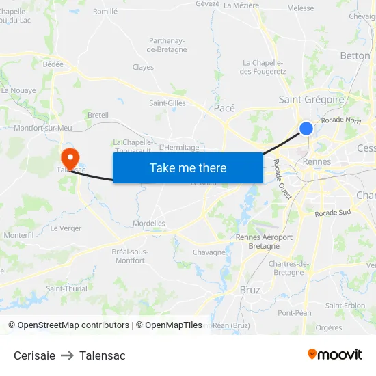 Cerisaie to Talensac map