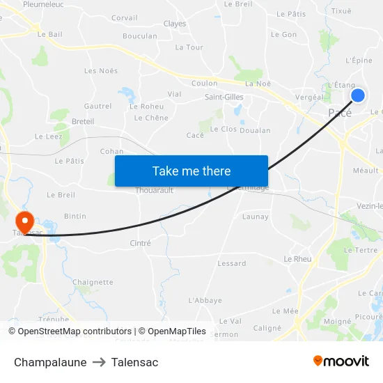 Champalaune to Talensac map