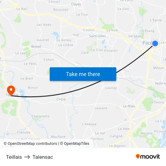 Teillais to Talensac map