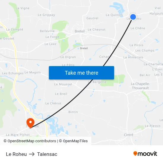Le Roheu to Talensac map