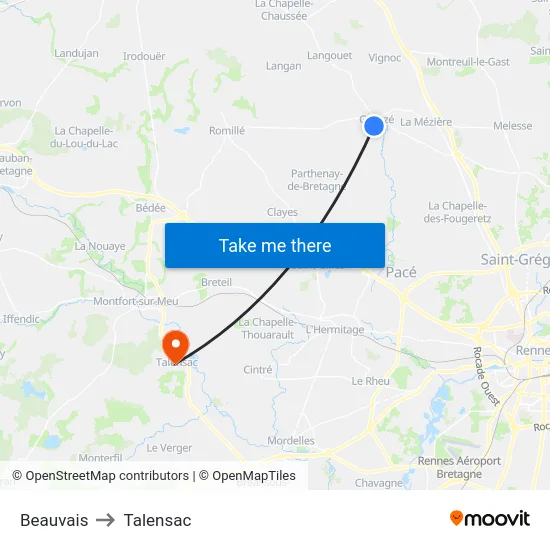 Beauvais to Talensac map