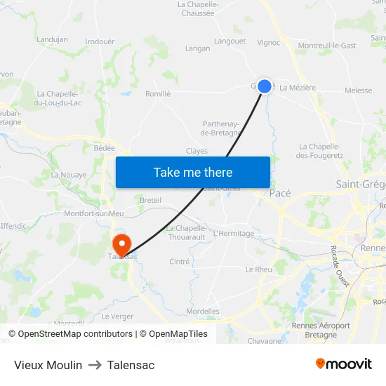 Vieux Moulin to Talensac map