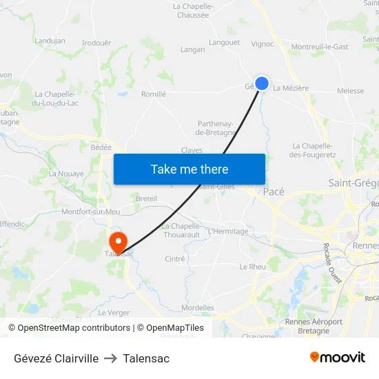Gévezé Clairville to Talensac map