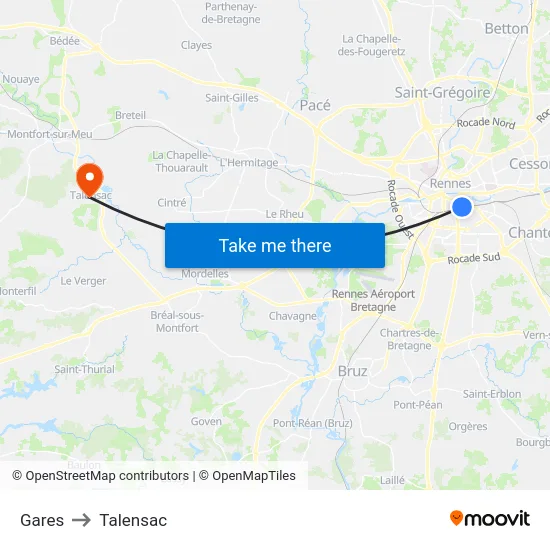 Gares to Talensac map